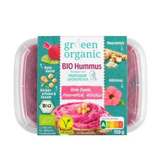 GR&Ouml;EEN Hummus Rote Beete Meerrettich Hibiskus, BIO, 150g