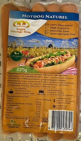 The Vegan Sausage King Vegan Hotdog Naturel 225g