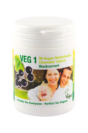 The Vegan Society VEG 1 multivitamin Blackcurrant 90 tablets  *BBD march 2023*