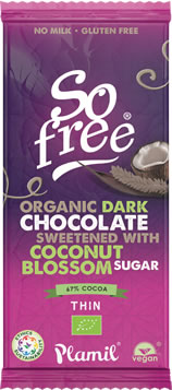 Plamil So free Organic Dark Chocolate with Coconut Blossom Sugar 80g