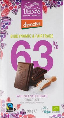 Belvas Pure chocolade 63% zeezout demeter 90g